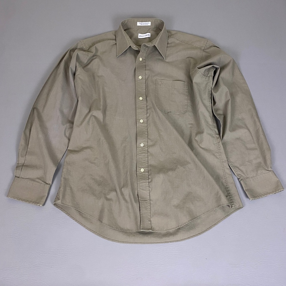 Pierre Cardin Dress Shirt Mens 16 34/35 Olive Green Long Sleeve Button Up *Flaws